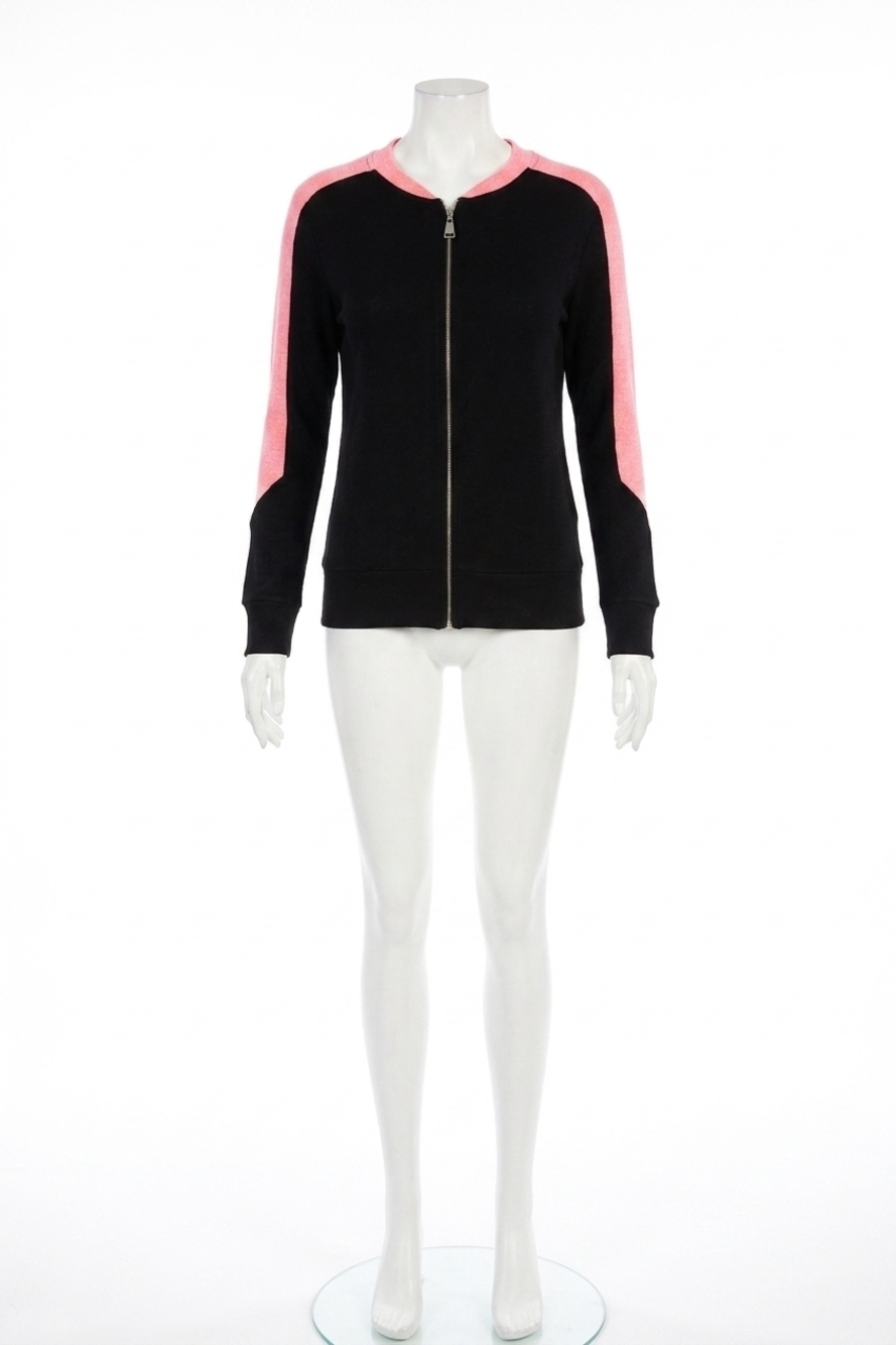 NEW FRENCH KYSS zip bomber jacket in black/coral